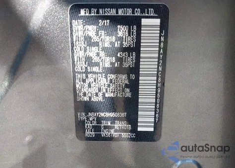 2017 Nissan Armada Sv из США, поврежденный, VIN JN8AY2NC8H9508367